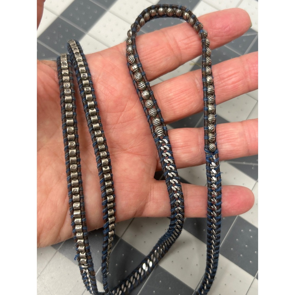 Chan Luu Wrap Bracelet Necklace Silver Beaded Leather Chain Boho